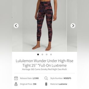 🍋Women’s Lululemon Wunder Under High-Rise Tight 25” Full On Luxtreme size 6🍋